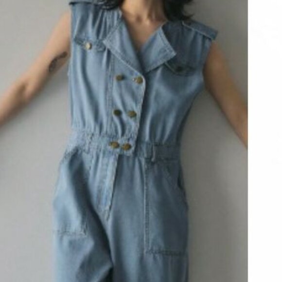 NWT Blue Light Wash Denim Jumpsuit - Picture 3 of 7